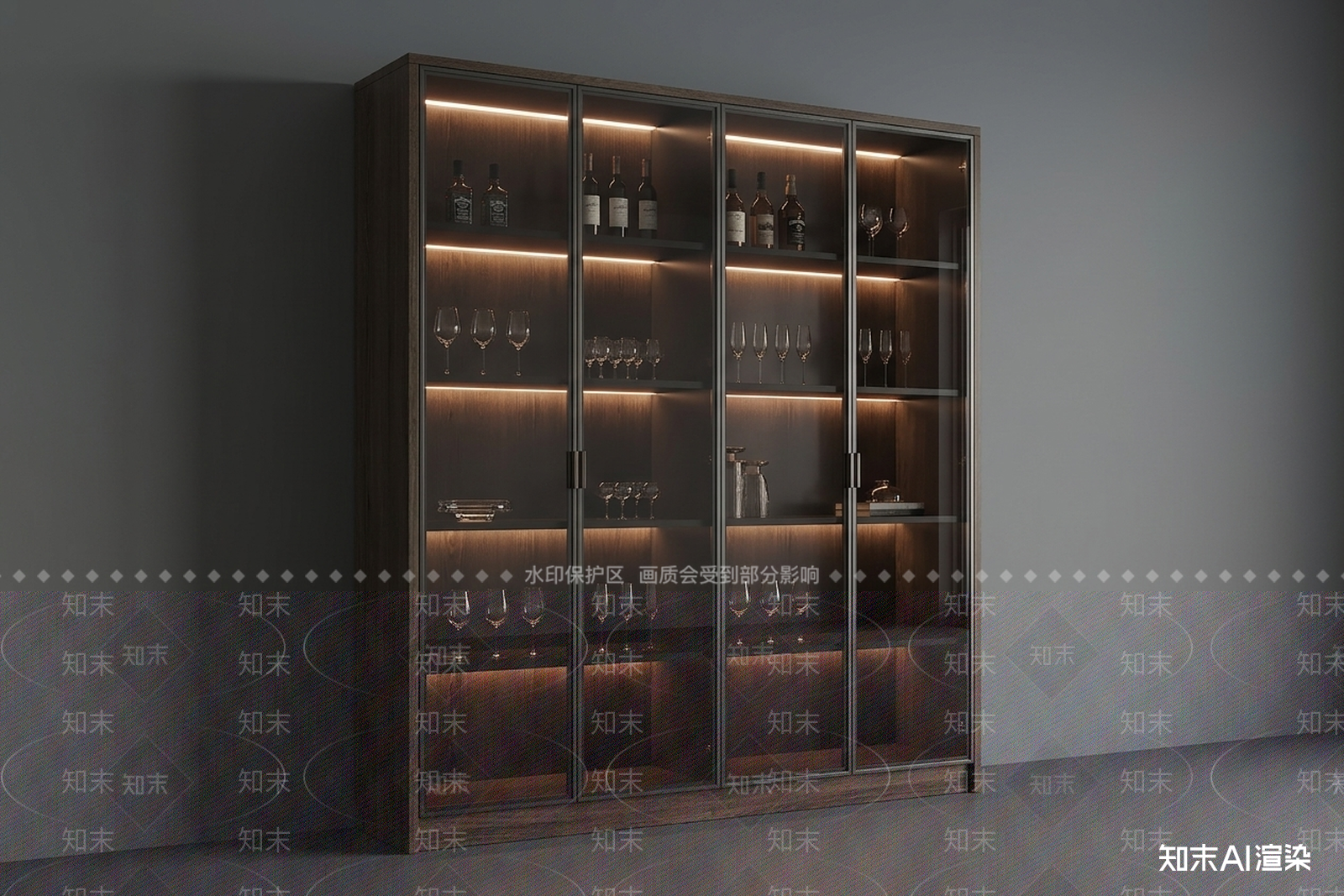 现代酒柜3D模型渲染效果图