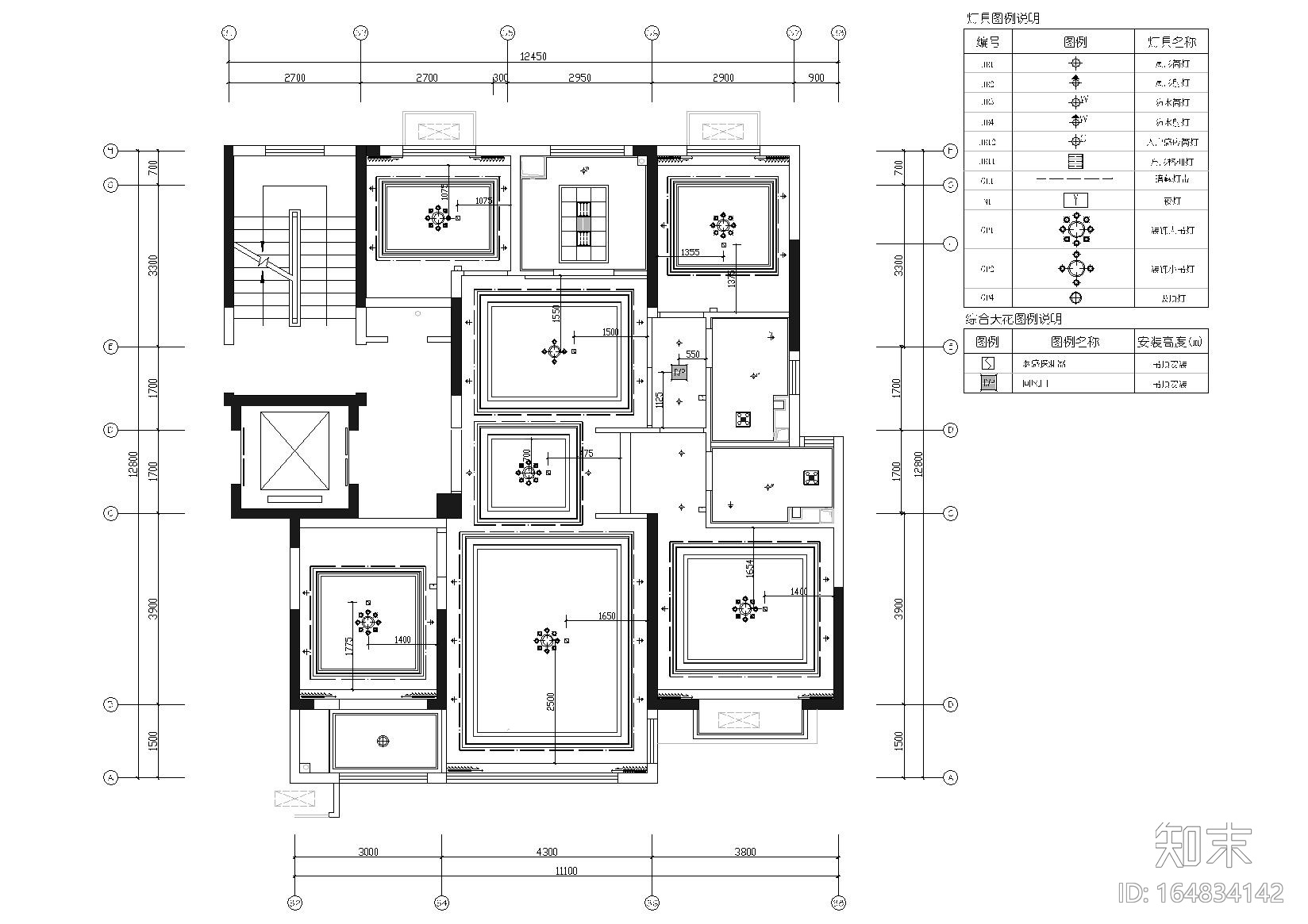 [济南]109㎡现代三居室精装样板间施工图cad施工图下载【ID:164834142】