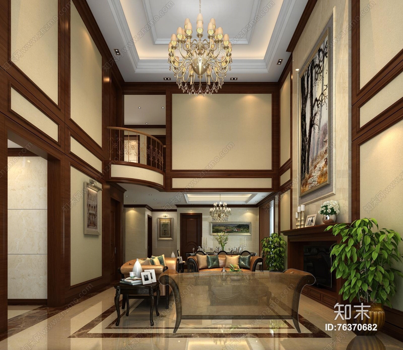 欧式别墅客厅复式别墅客厅3D模型下载【ID:76370682】