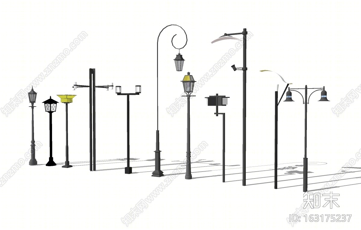 现代造型路灯组合造型路灯组合SU模型下载【ID:163175237】