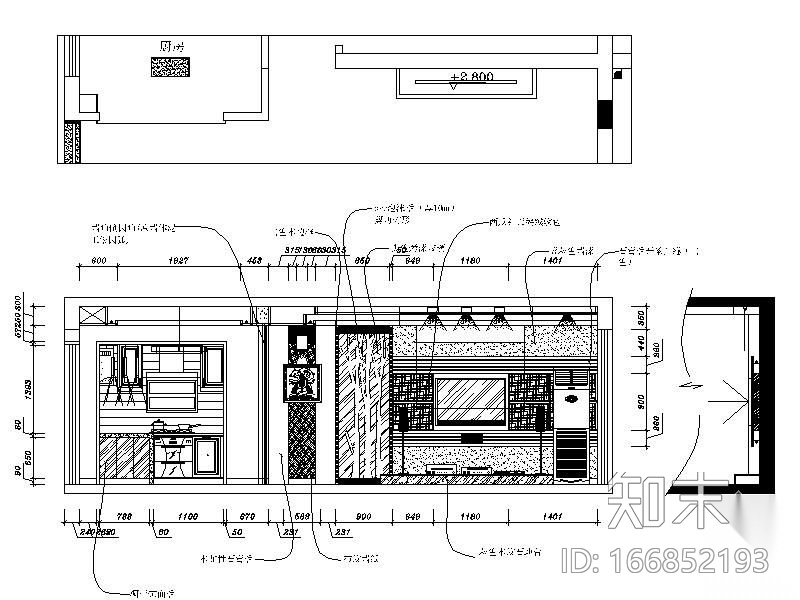 现代客厅电视背景墙立面图施工图下载【ID:166852193】