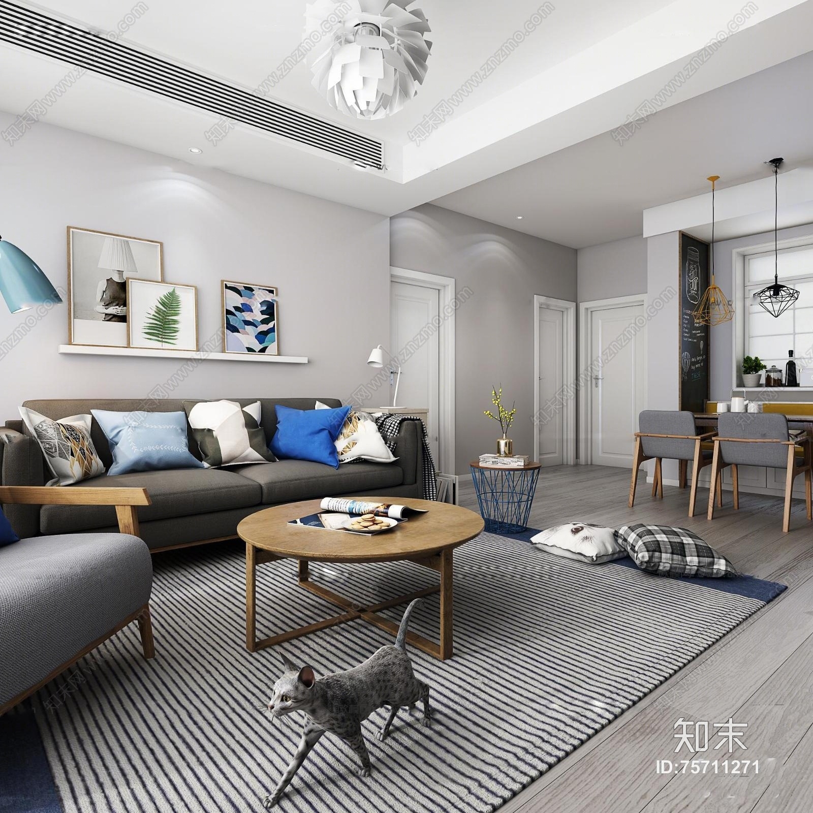 北欧客厅3D模型下载【ID:75711271】