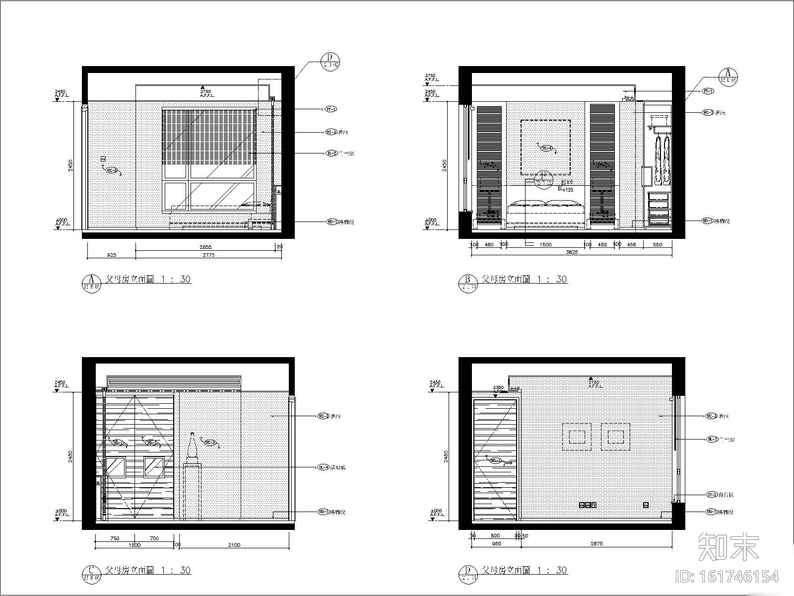 [上海]上海滩花园两居室样板房室内装修CAD施工图cad施工图下载【ID:161746154】