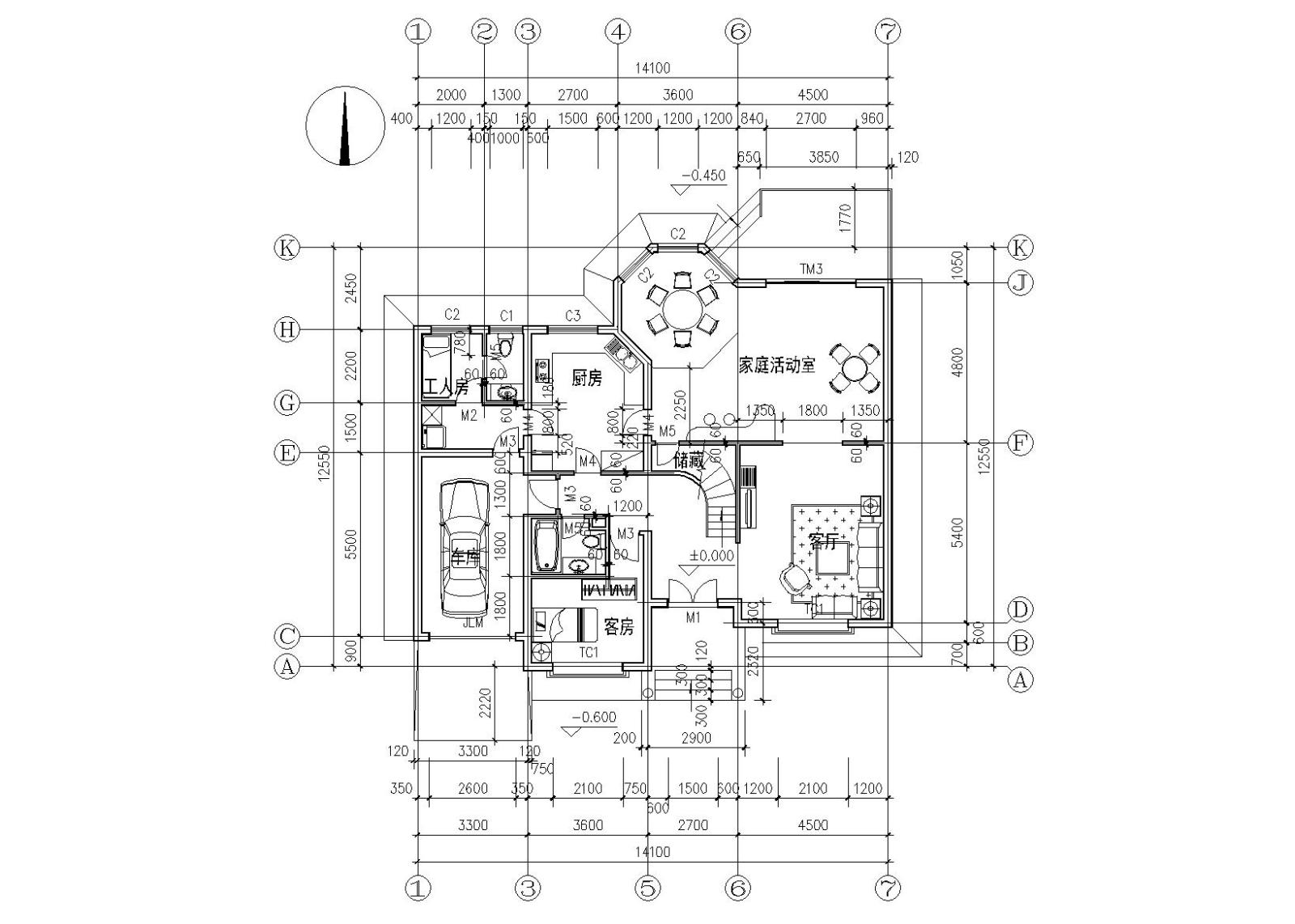 框架结构二层别墅全套施工图（CAD）cad施工图下载【ID:149888182】