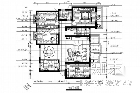 典雅中式三居室室内装修施工图（含效果图）施工图下载【ID:161852147】