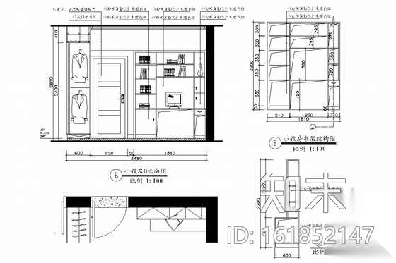 典雅中式三居室室内装修施工图（含效果图）施工图下载【ID:161852147】