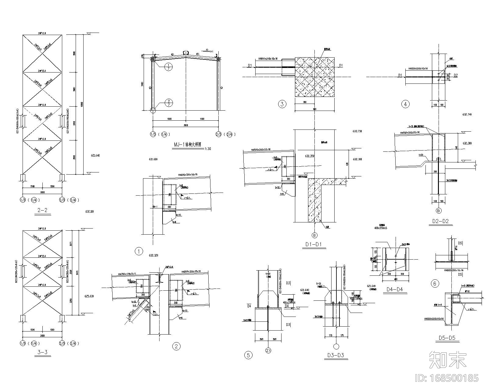 某项目皮带机栈桥钢结构施工图（CAD）cad施工图下载【ID:168500185】