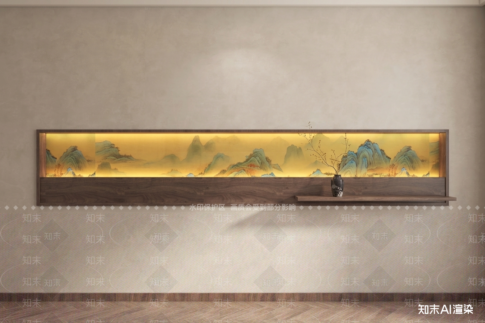 山水设计感挂画条案3D模型下载【ID:1227367853】