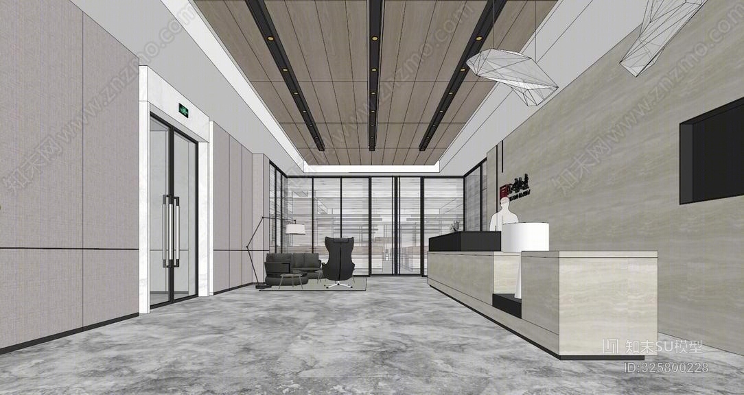现代办公室室内设计SU模型下载【ID:325800228】