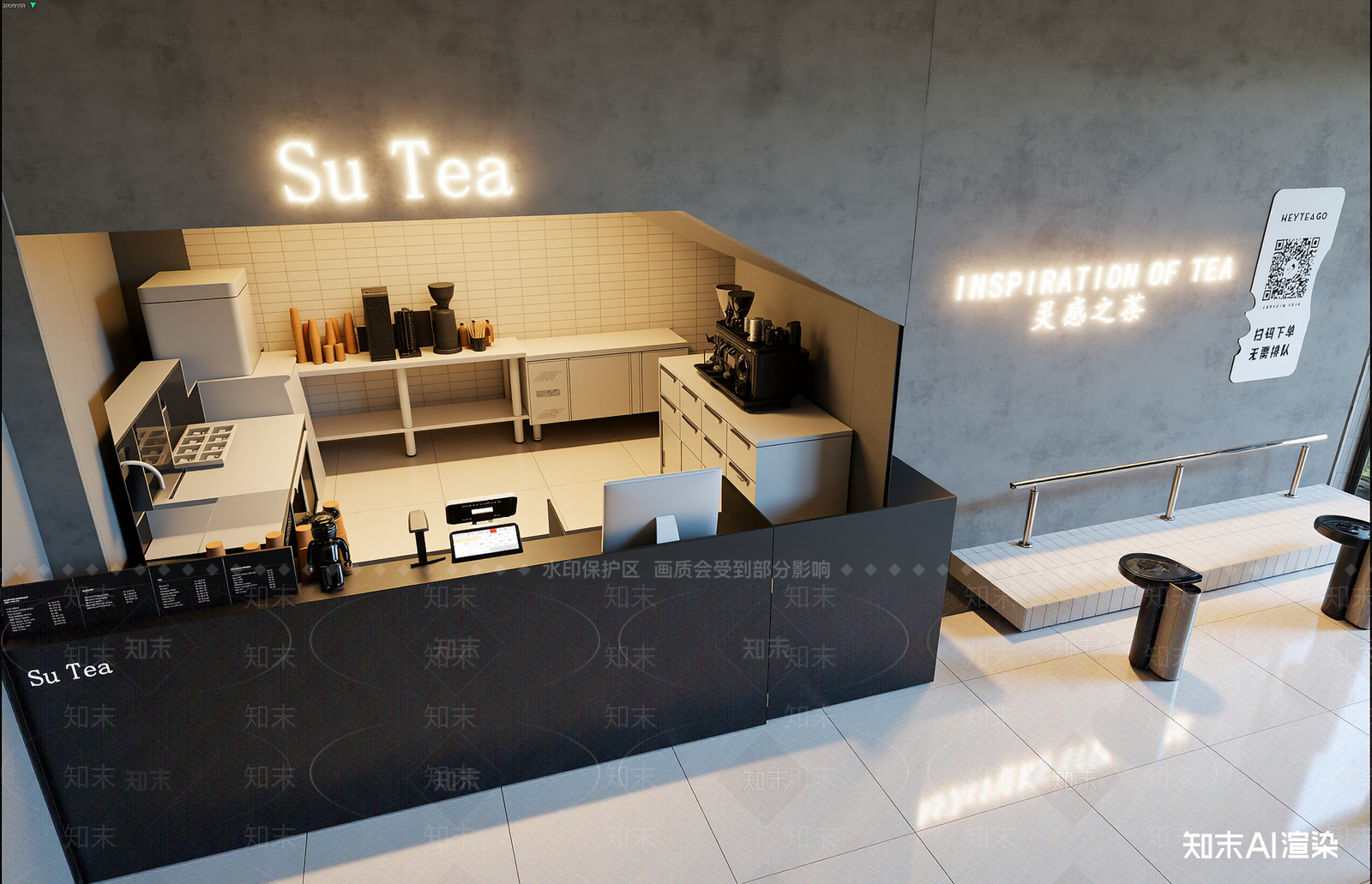 工业风奶茶店3D模型渲染效果图