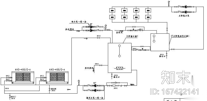 热泵&太阳能组合系统流程图cad施工图下载【ID:167422141】