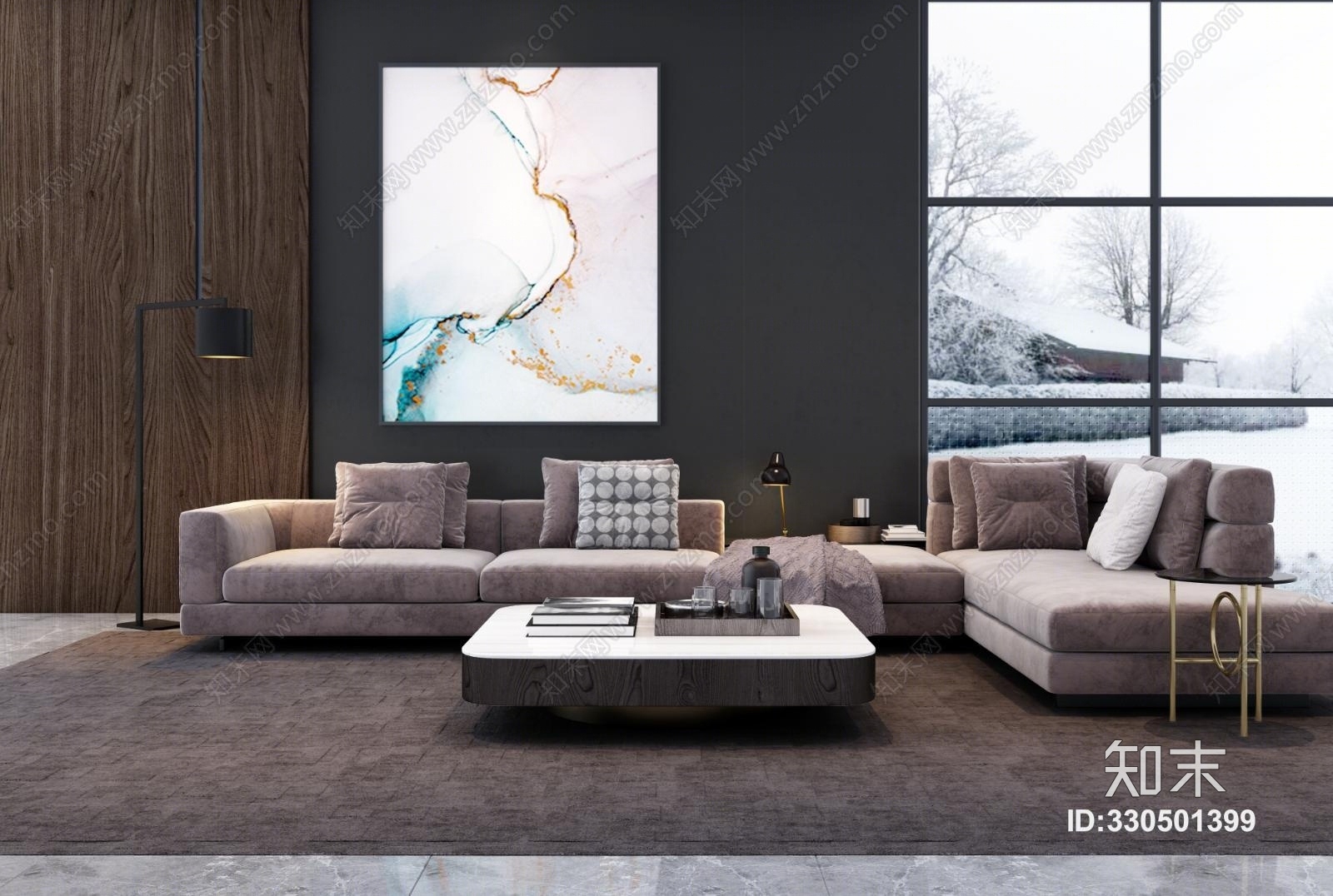 新古典客厅沙发3D模型下载【ID:330501399】