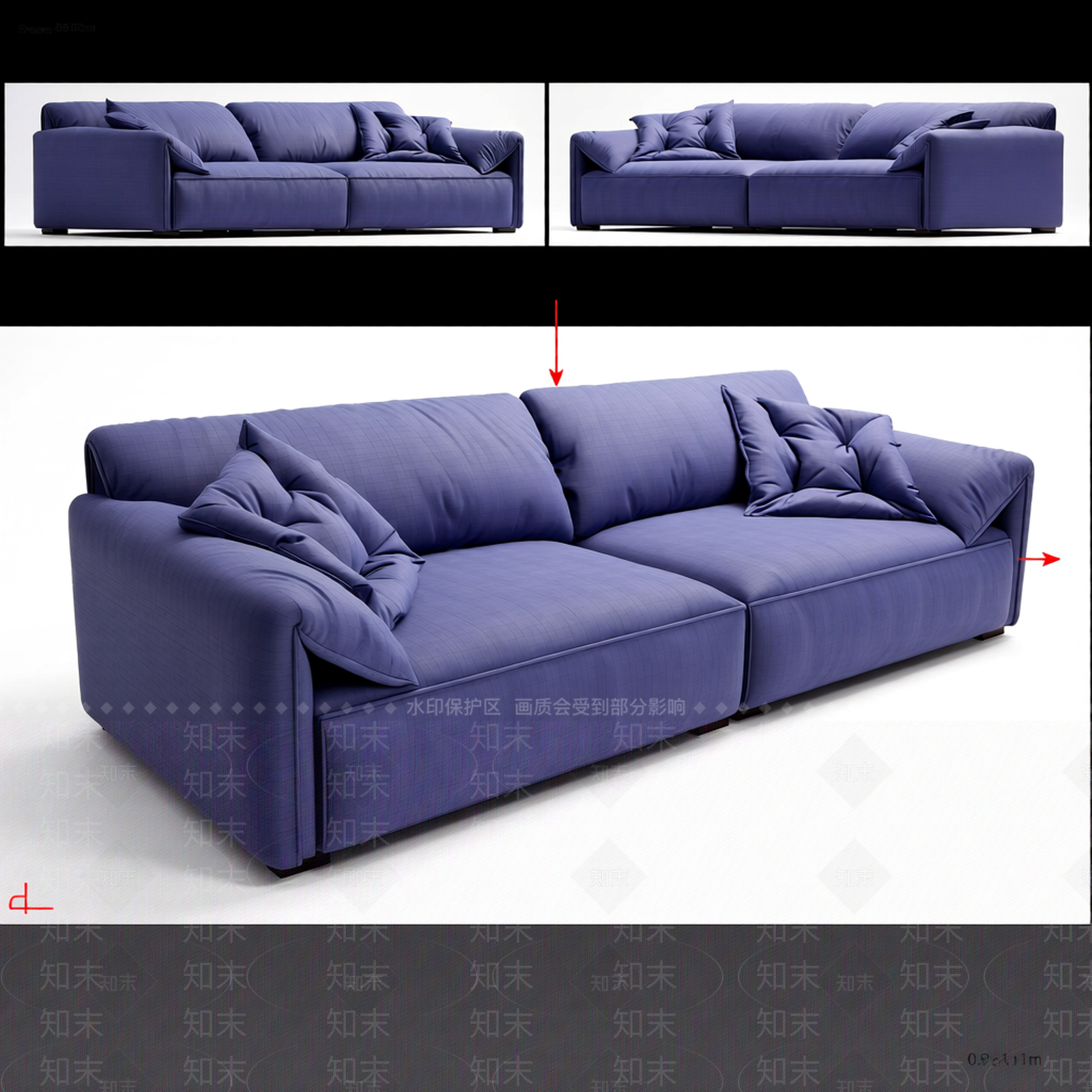 带抱枕软包沙发3D模型下载【ID:1206199407】