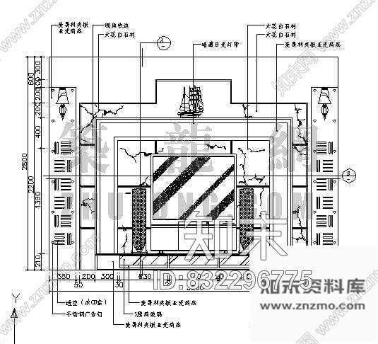 电视背景墙cad施工图下载【ID:832296775】