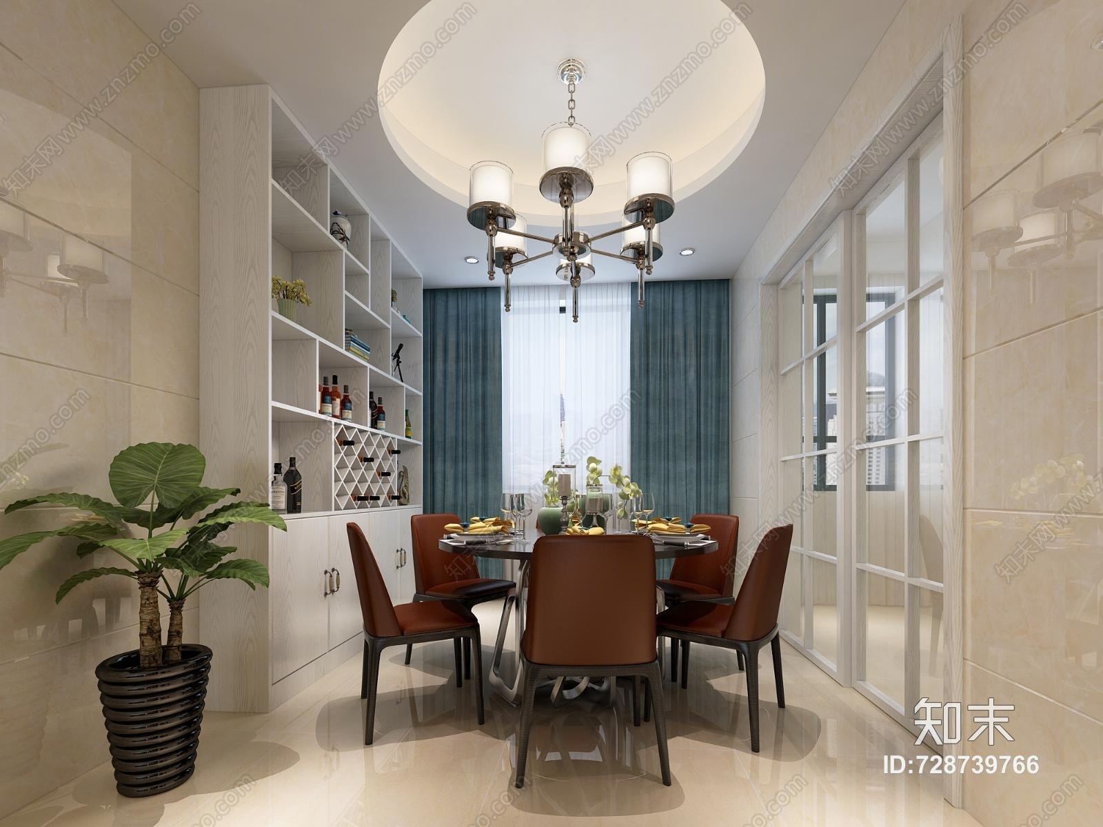 现代客餐厅效果图3D模型下载【ID:728739766】