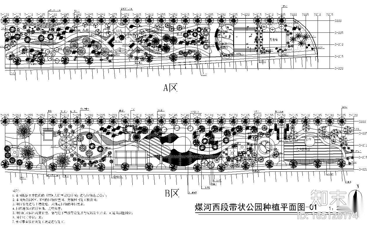 [河北]唐山煤河带状公园景观设计CAD施工图施工图下载【ID:165128174】