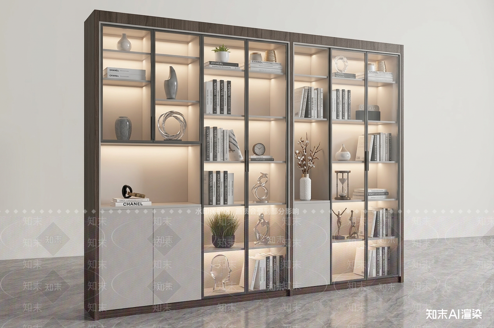 左侧玻璃展示柜书柜3D模型下载【ID:1227354812】