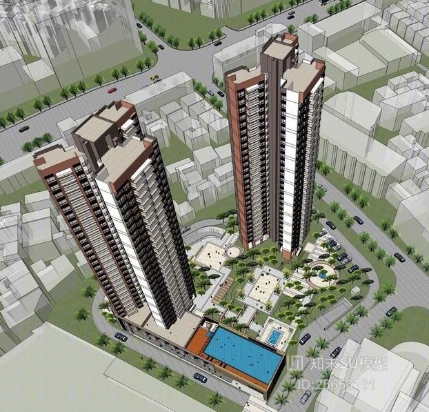 现代高层住宅SU模型下载【ID:26656161】