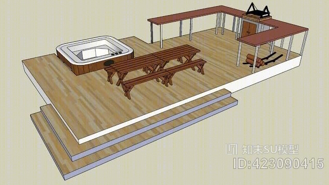 室外厨房、餐饮娱乐区SU模型下载【ID:423090415】