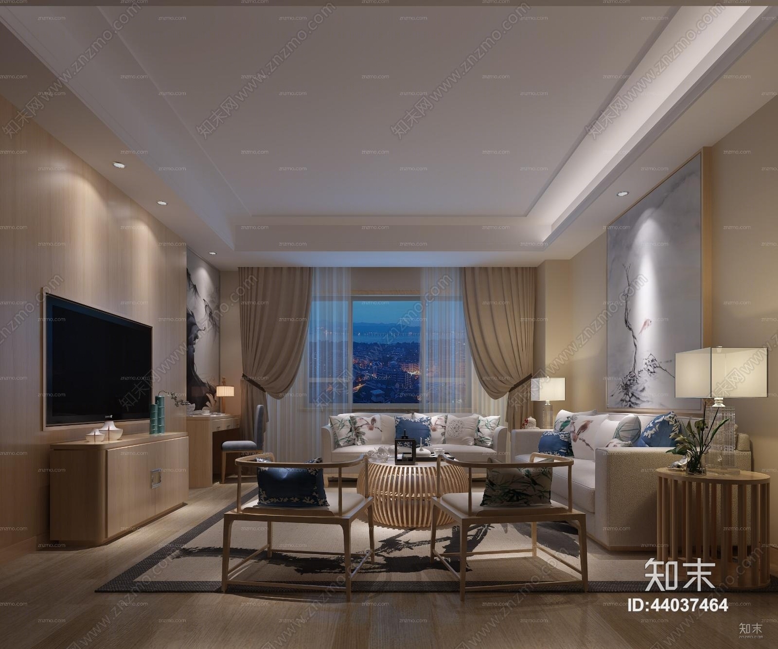 现代酒店客房双人套间3D模型下载【ID:44037464】