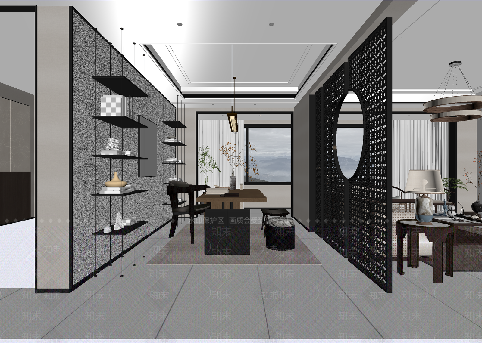 新中式书房3D模型下载【ID:1215077604】