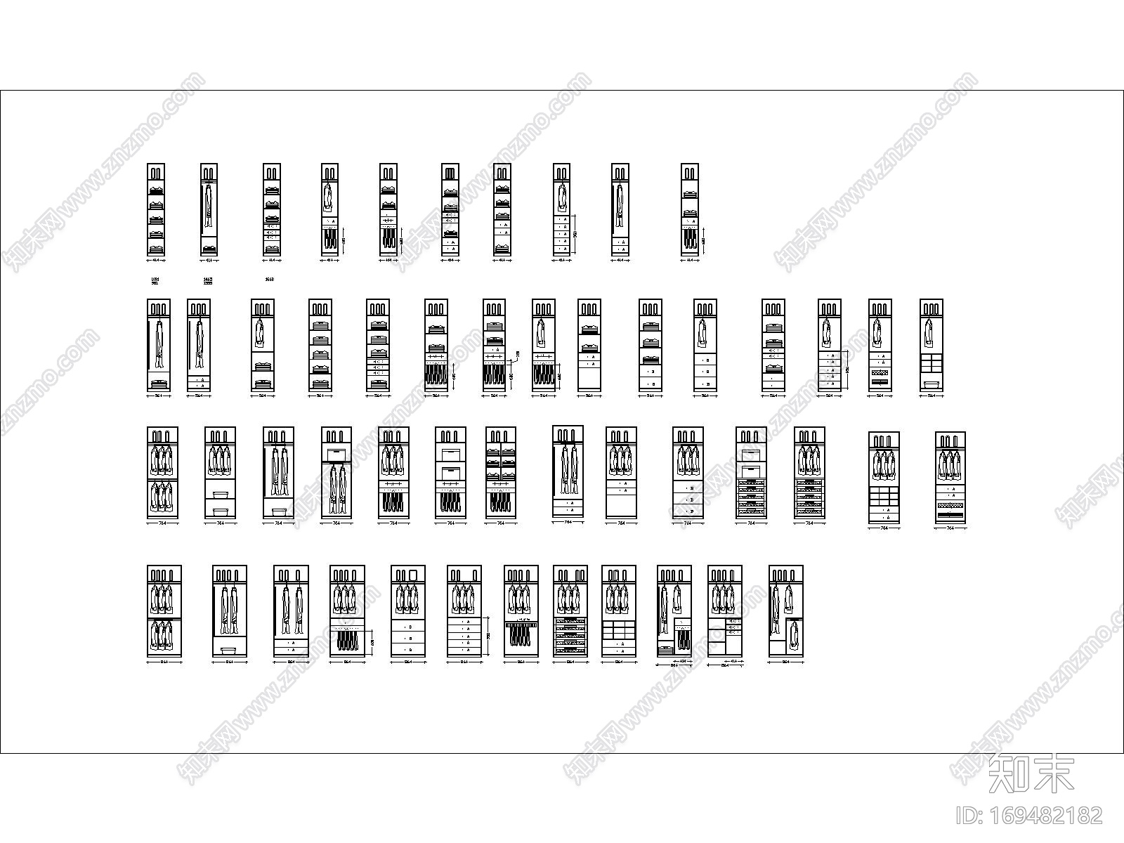 各类衣柜尺寸大全施工图下载【ID:169482182】