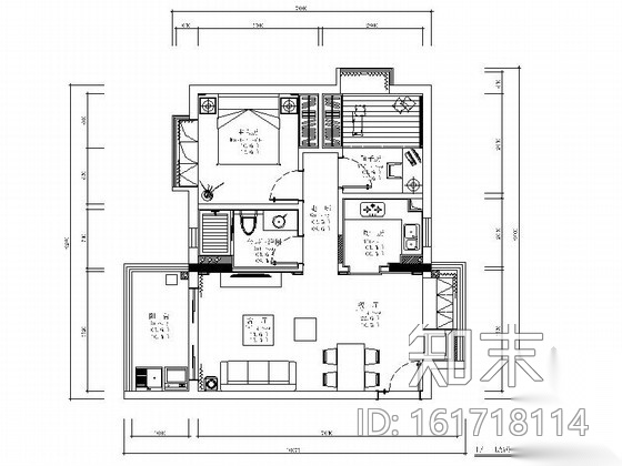 [广州]花园小区欧式风格两居室装修图（含效果图）施工图下载【ID:161718114】