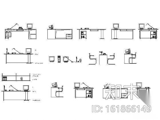 多个电脑桌图块cad施工图下载【ID:161866149】