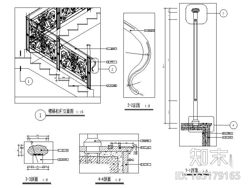 别墅客厅楼梯大样图cad施工图下载【ID:165179165】