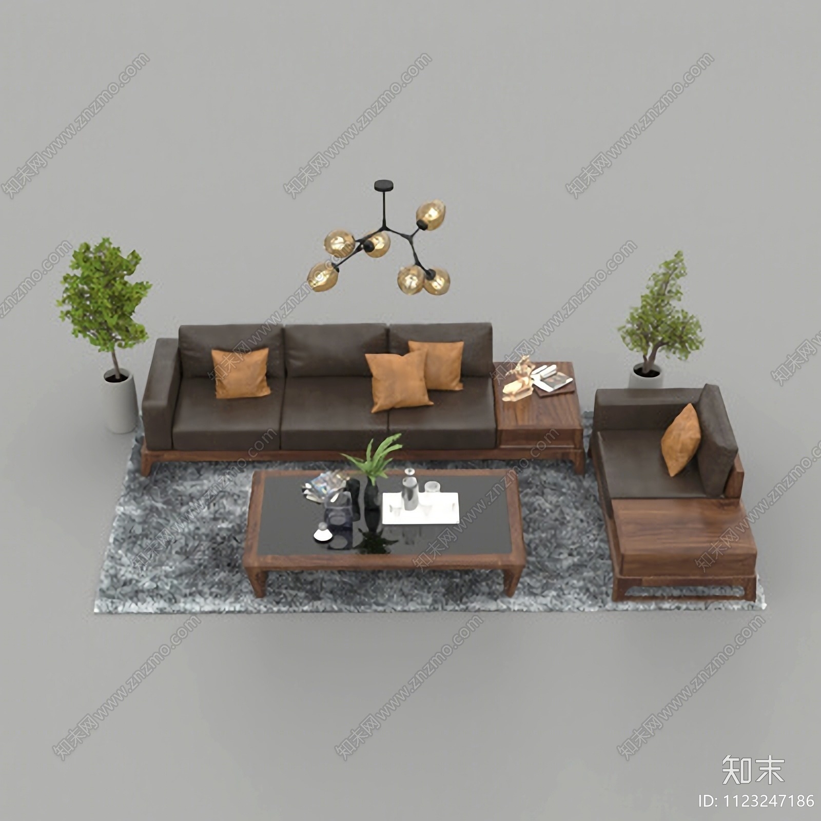 新中式简约实木皮革多人沙发组合免费3D模型下载【ID:1123247186】