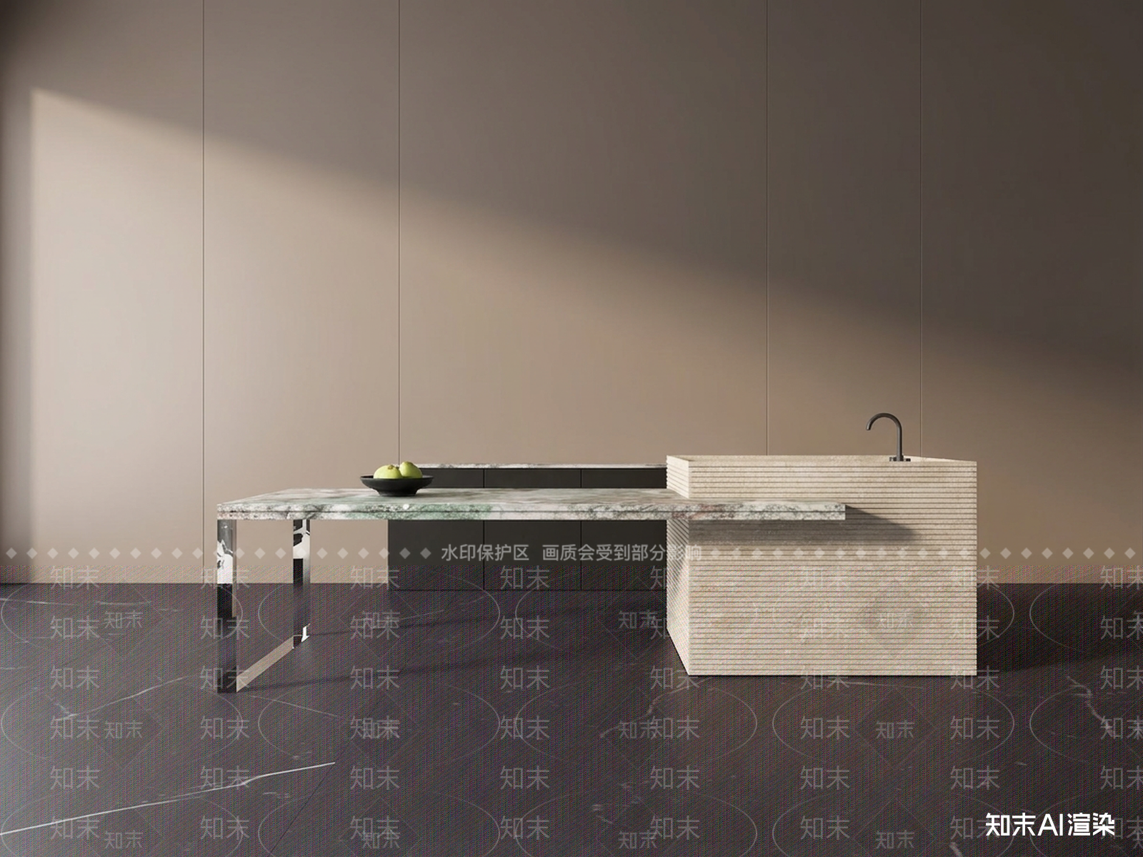 意式岛台3D模型渲染效果图