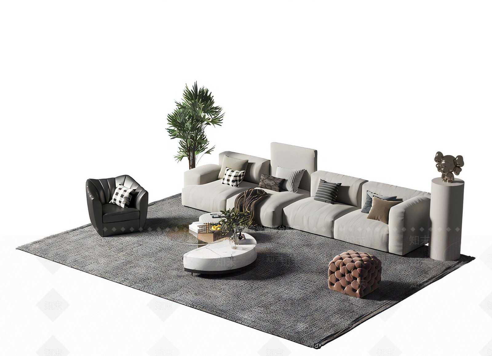 现代沙发茶几组合3D模型下载【ID:1126916329】