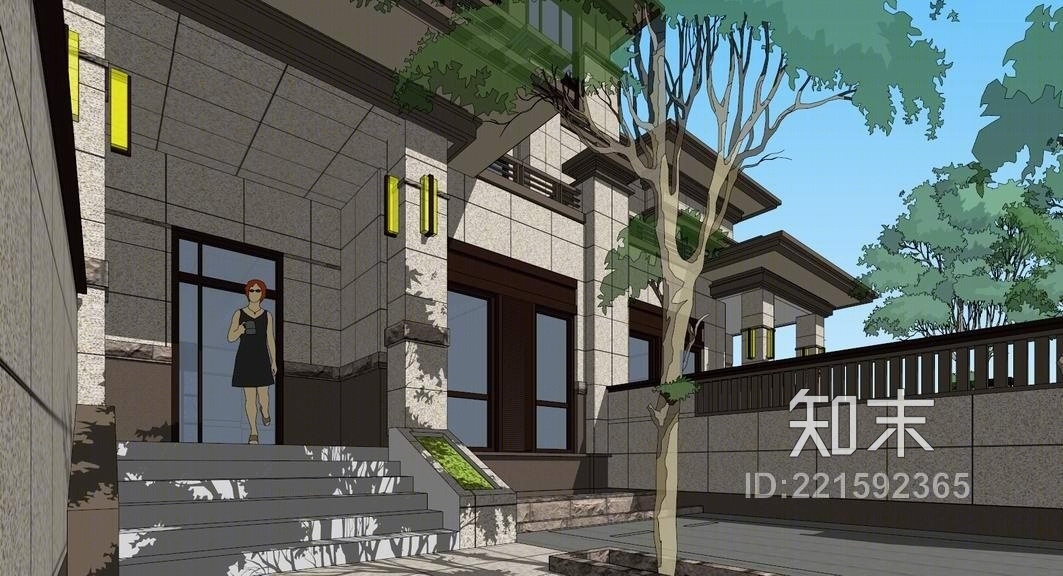 新亚洲风格别墅SU模型下载【ID:221592365】