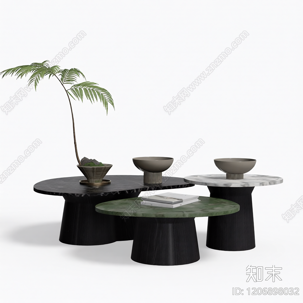 组合茶几与盆栽3D模型下载【ID:1206898032】