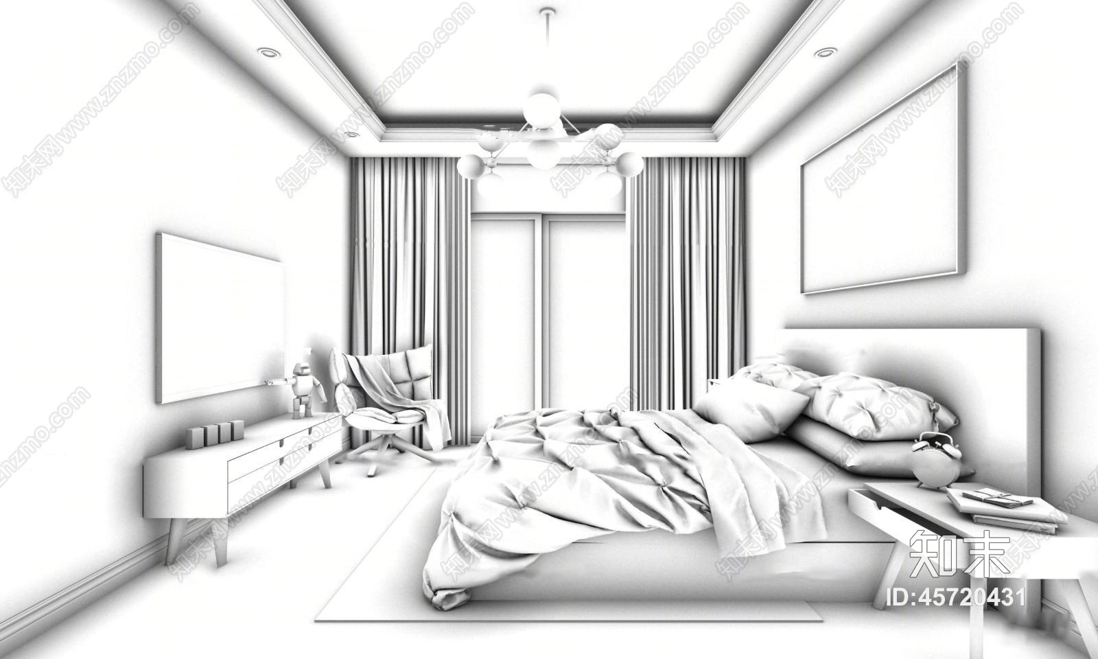 现代卧室3D模型下载【ID:45720431】