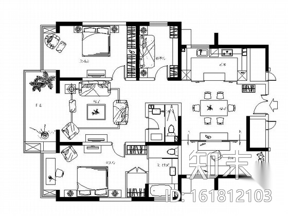 [成都]美式风格三居室样板房装修施工图（含意向图片）施工图下载【ID:161812103】