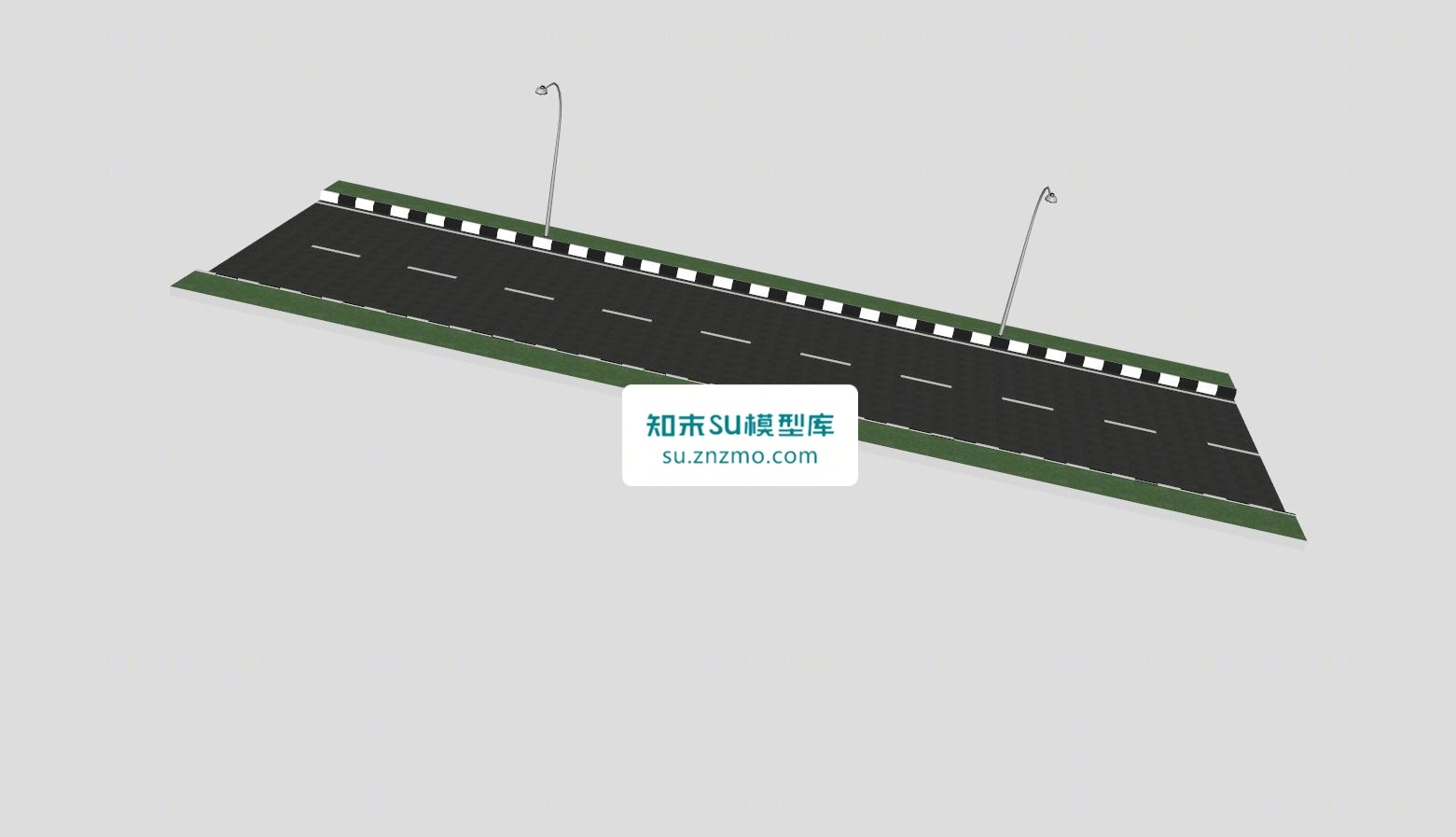 白色单虚线公路道路SU模型下载【ID:148509118】