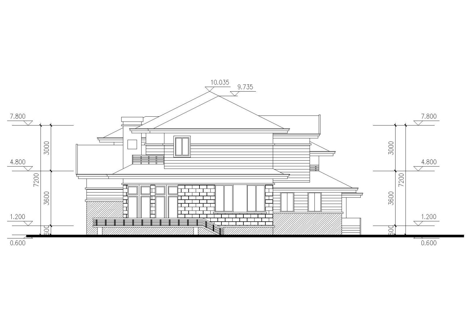 平坡屋顶独栋别墅建筑施工图cad施工图下载【ID:149889125】