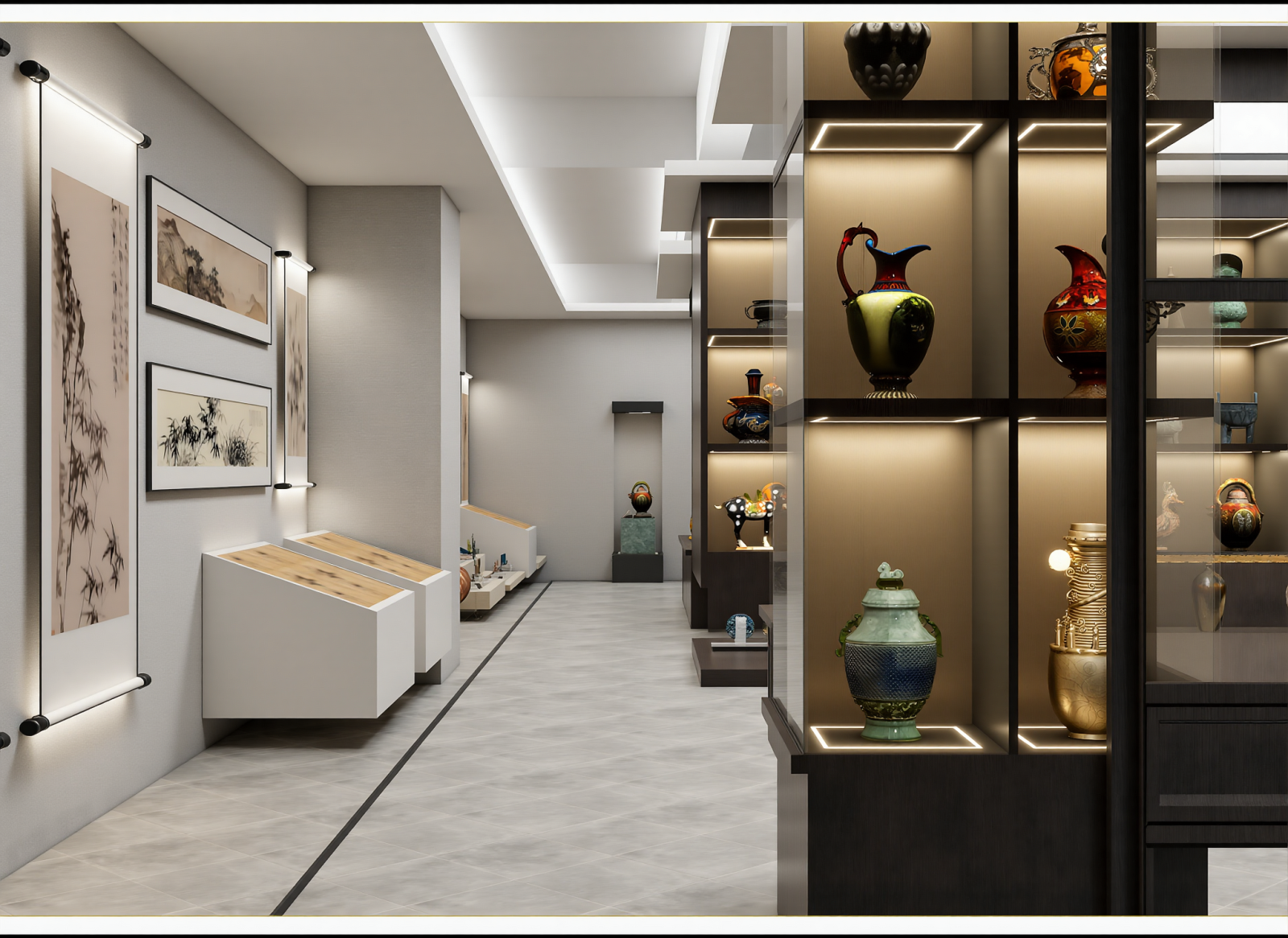 中式陶瓷展厅3D模型下载【ID:1214859587】