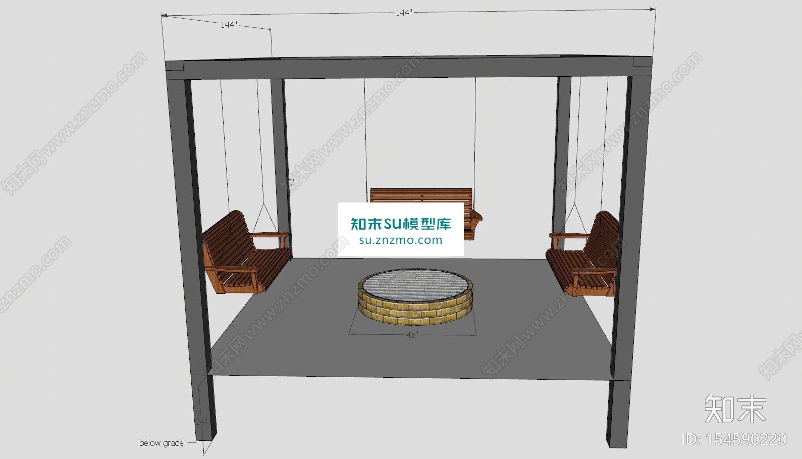 摇椅秋千观景庭院SU模型下载【ID:154590220】