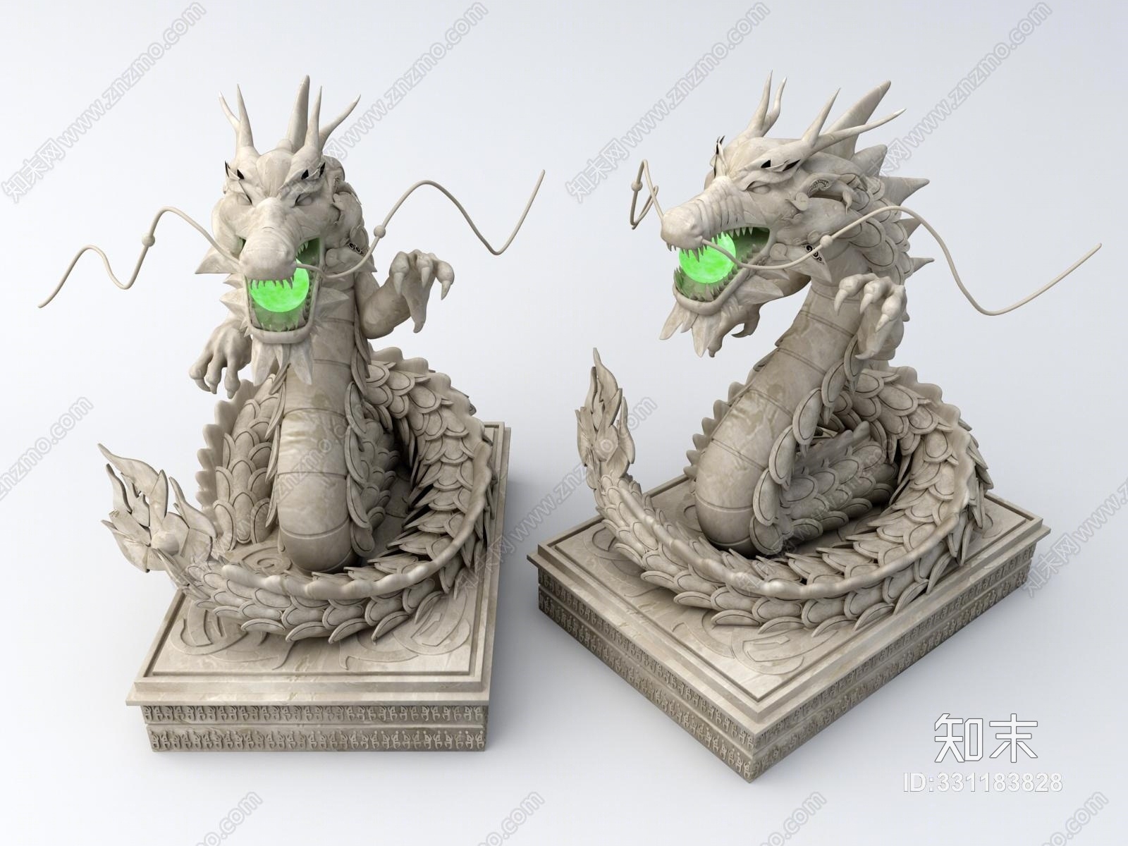 中式卧龙台石雕3D模型下载【ID:331183828】