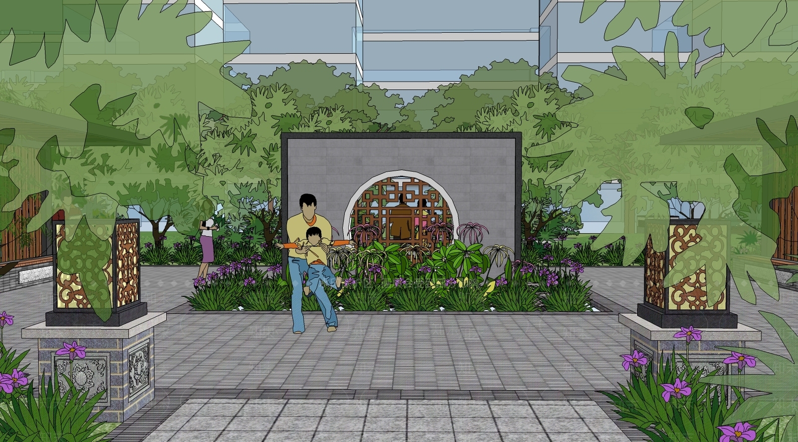 原创中式景观设计SU模型下载【ID:53267049