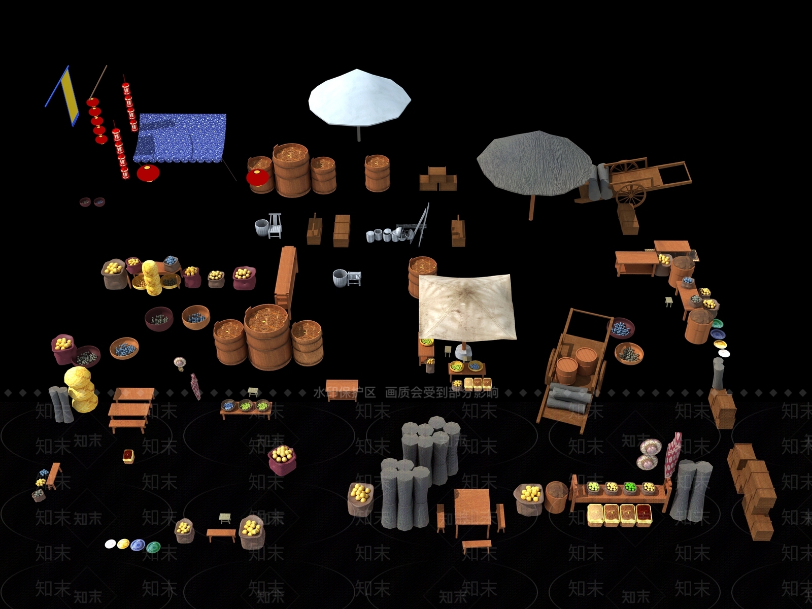 中式摊位3D模型下载【ID:932673724】