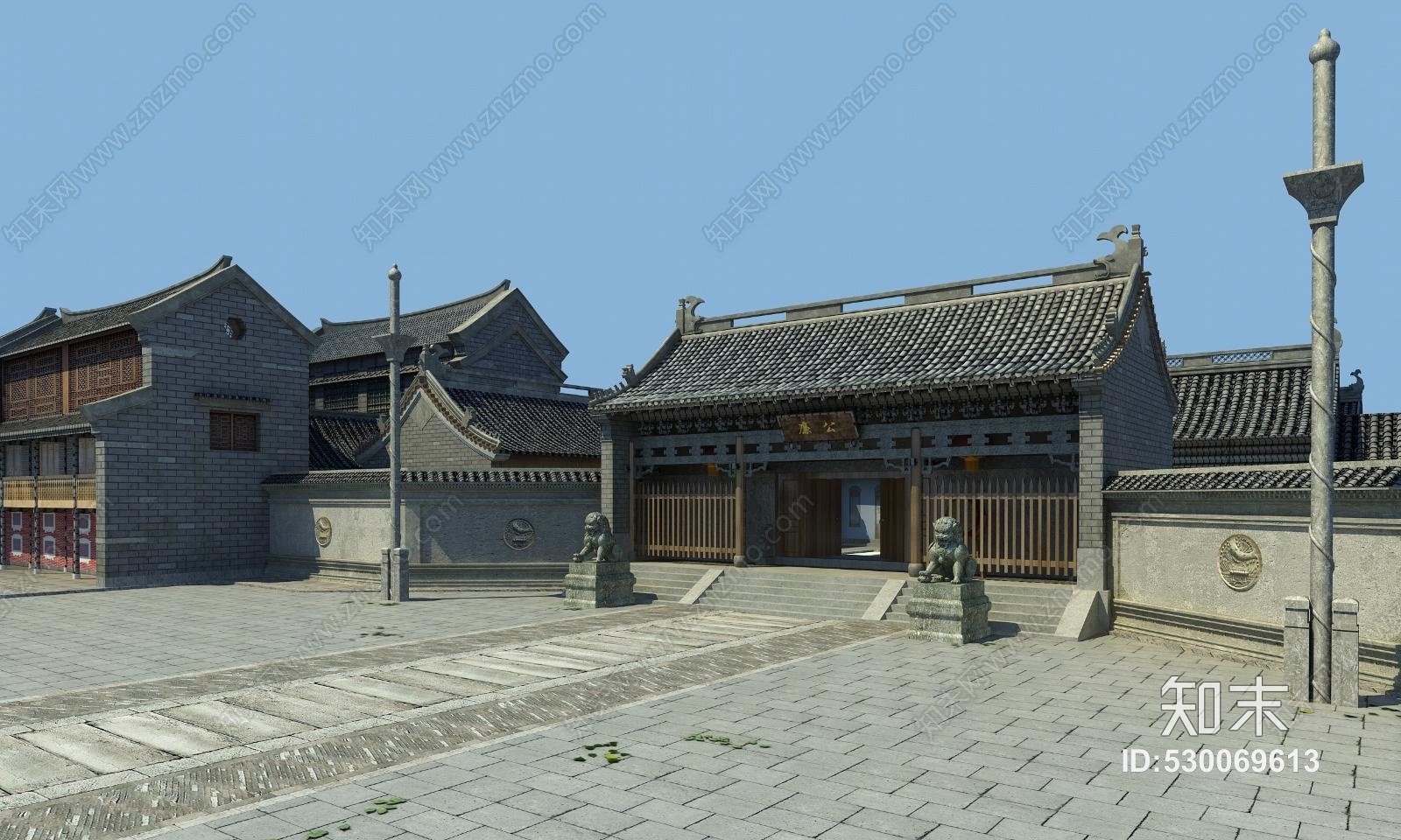 中式古建中式大门亭子3D模型下载【ID:530069613】