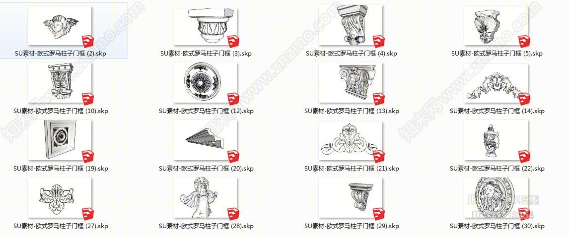 欧式罗马柱头雕花配件SU模型下载【ID:425710254】