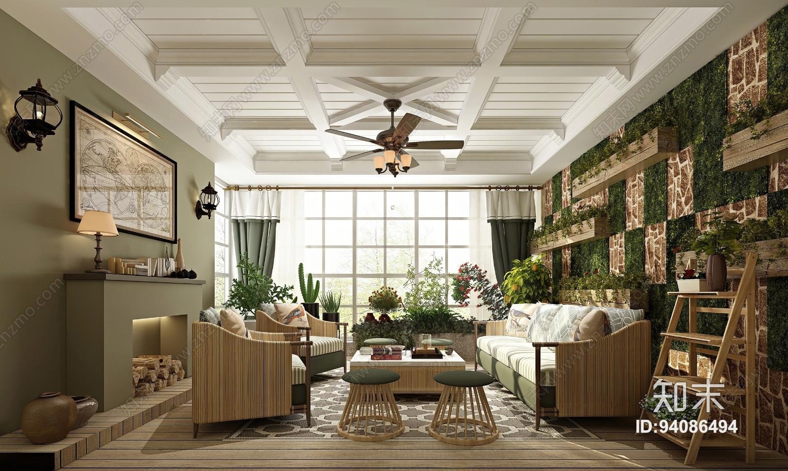 经典欧式阳台植物3D模型下载【ID:94086494】