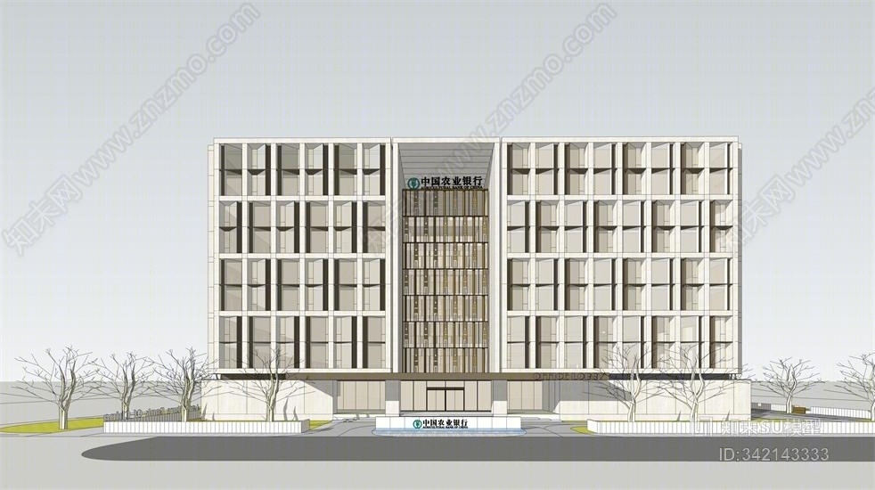 中国农业银行办公楼SU模型下载【ID:342143333】