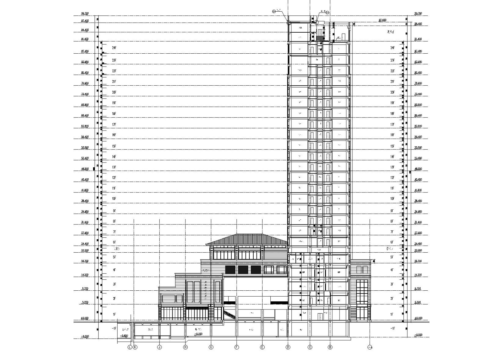 合肥二十四层高层框架结构酒店建筑施工图cad施工图下载【ID:160731199】