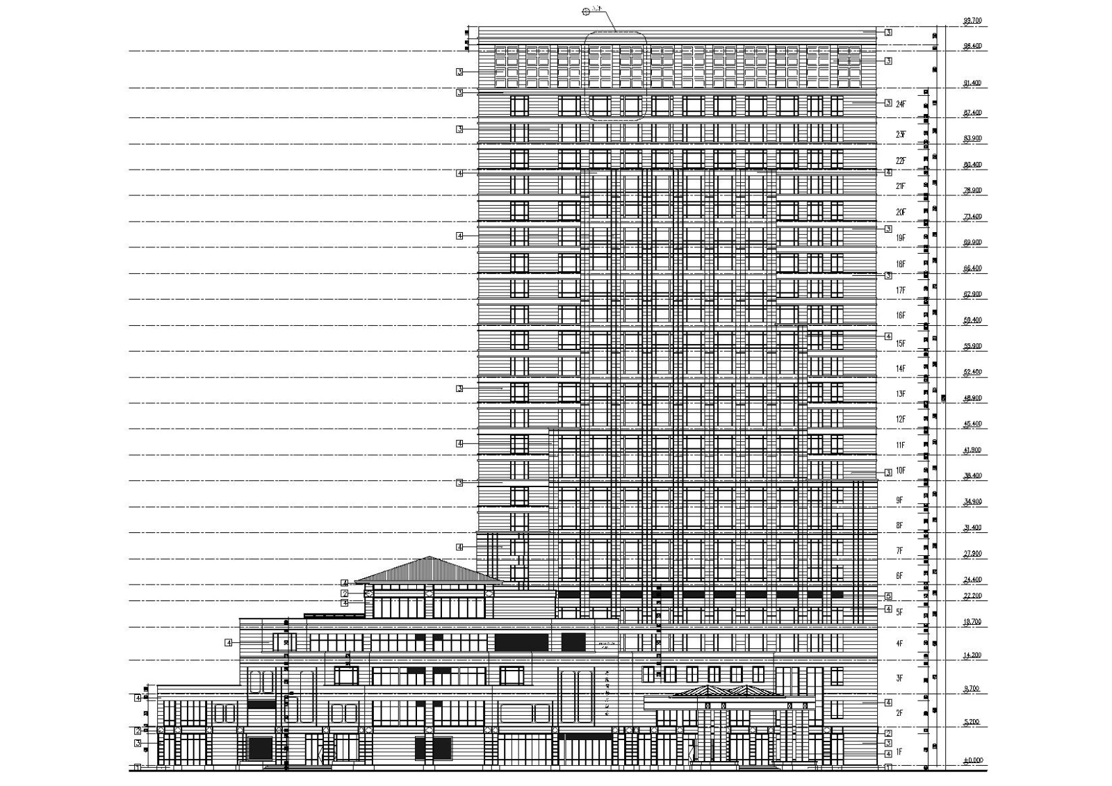 合肥二十四层高层框架结构酒店建筑施工图cad施工图下载【ID:160731199】