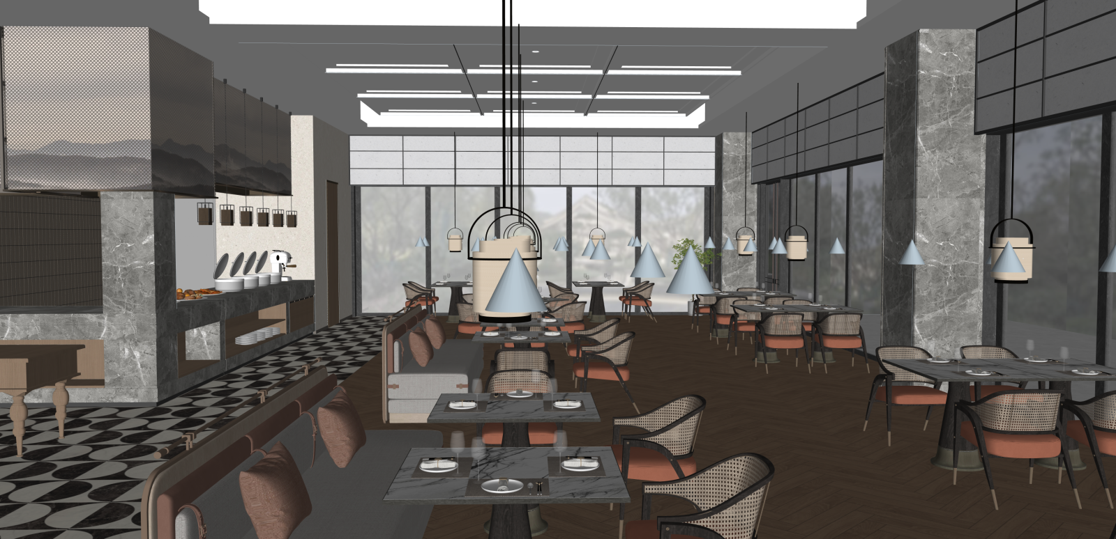 中式酒店餐厅SU模型下载【ID:1215940307】
